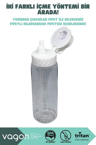 Vagonlife 800ml New Collection Tritan Water Bottle with Straw/Without Straw Use Transparent Body