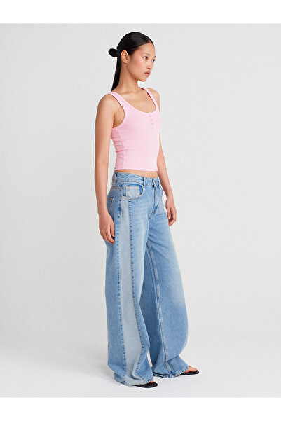 Dilvin 21115 Buttoned Strap Top-Pink