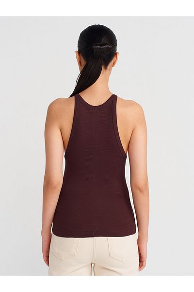 Dilvin 21143 Sleeveless Strap Top-Brown