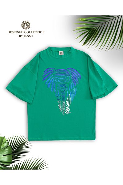 JANSO GROUP -Women's Cotton Printed Elephant Short Sleeve Tshirt Oversize Big Size