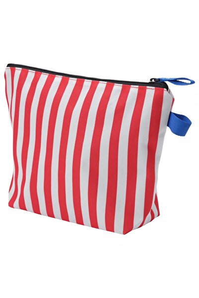 IKEA Skogssallat 30x21x10 cm Kırmızı Beyaz Çizgili Makyaj Çantası