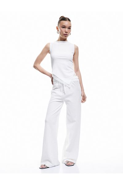 Koton New Season Cotton Wrap Comfortable Fit High Waist Lace-Up Wide Leg Pants