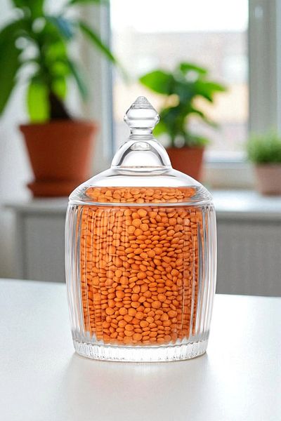 TrendDeco Line Patterned Glass Jar with Lid Spice Jar Medium Size