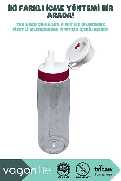 Vagonlife 800ml New Collection Tritan Water Bottle with Straw/Without Straw Use Transparent Body