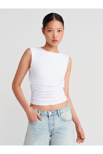 Dilvin 21132 Backless Drawstring Top-White