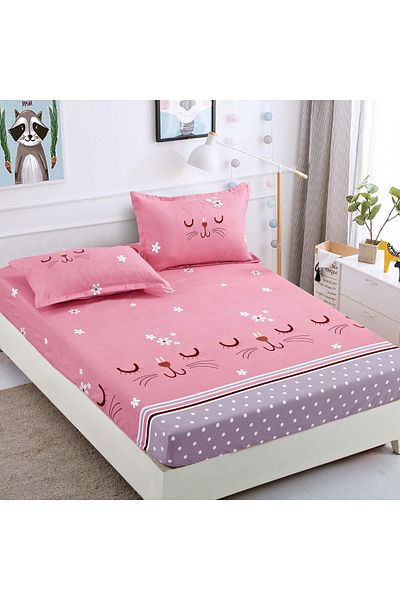 FIONNA.RO Elasticated Duvet Cover and Pillowcases Made of Finet 180x200cm - Pink Kitty