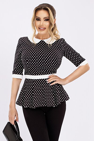 Atmosphere Fashion Bluză neagră cu buline și volane