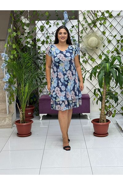 Punta Otantik Nc50181 Italian Short Sleeve Cotton Linen Dress Blue