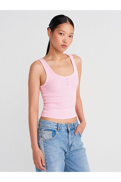 Dilvin 21115 Buttoned Strap Top-Pink