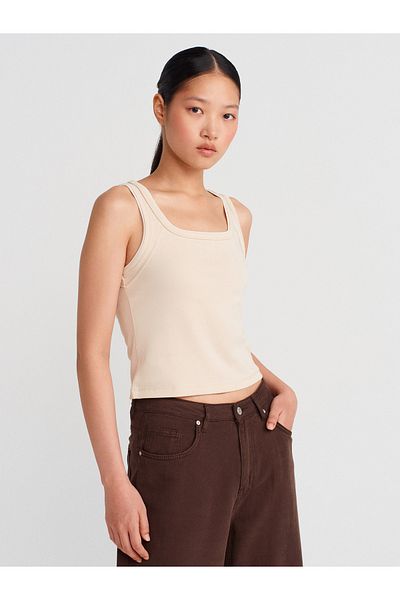 Dilvin 21087 Contrast Ribbed Undershirt-Stone
