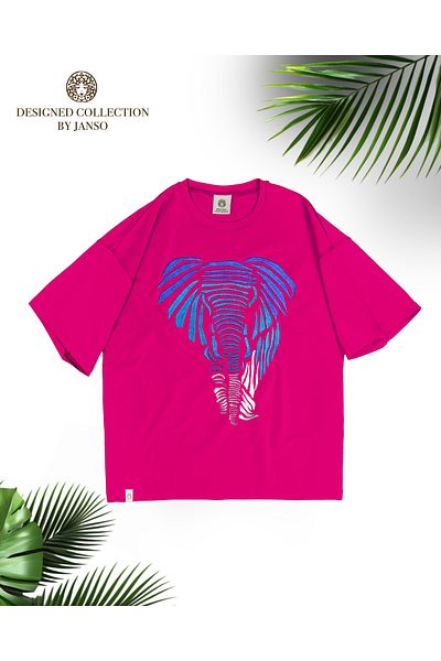 JANSO GROUP -Women's Cotton Printed Elephant Short Sleeve Tshirt Oversize Big Size