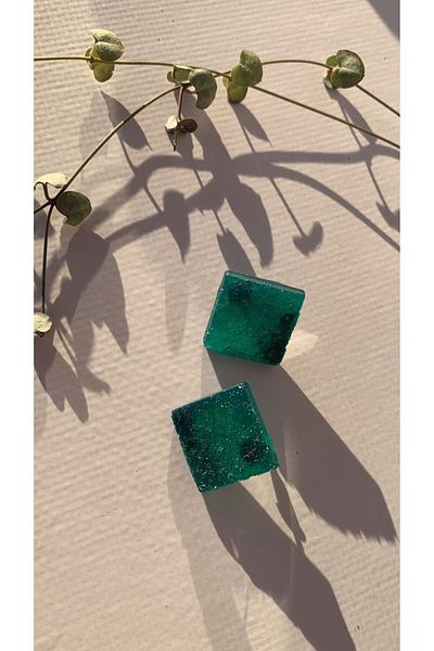 MISS GOLDEN Serrated Emerald Green Color Large Size Square Shape Gold Accessory Epoxy Earrings Handmade Gift