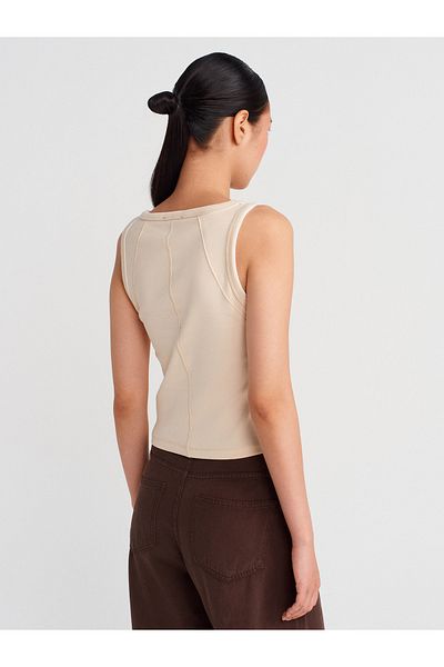 Dilvin 21087 Contrast Ribbed Undershirt-Stone