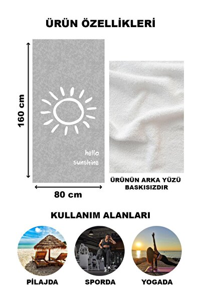 Doruklar Home Collection Hello Sunshine Written Beach Sea Towel Digital Printing Peshtamal 80X160 cm Hss05