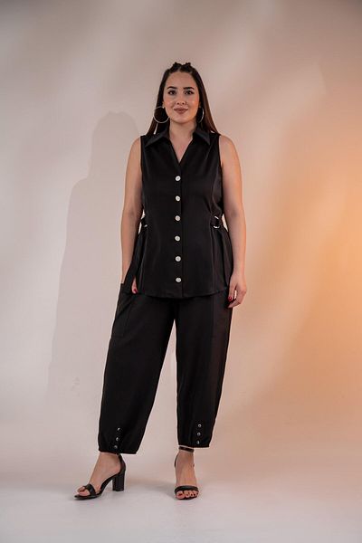 Roxxlen Plus Size Pocket Detailed Trousers Black