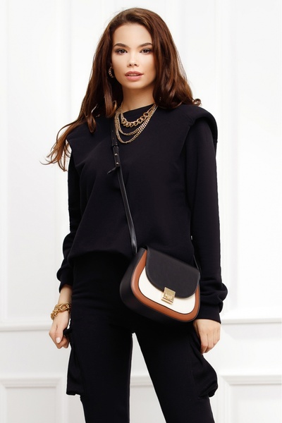 Atmosphere Fashion Μαύρο βαμβακερό φούτερ με βάτες στους ώμους
