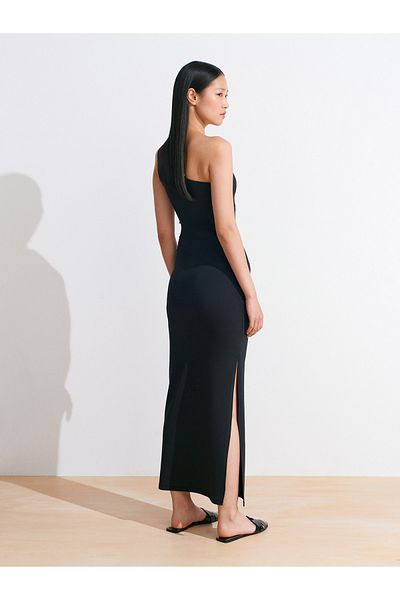 Dilvin 91494 Long Dress with Accessory Detail-Black