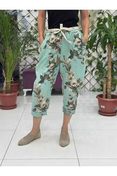 Punta Otantik Nc7232 Italian High Waist Linen Ankle Pants Mint