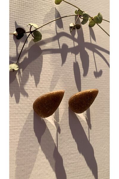 MISS GOLDEN Serrated Crystal Patterned Brown Drop Shape Gold Accessory Medium Size Epoxy Earrings Handmade