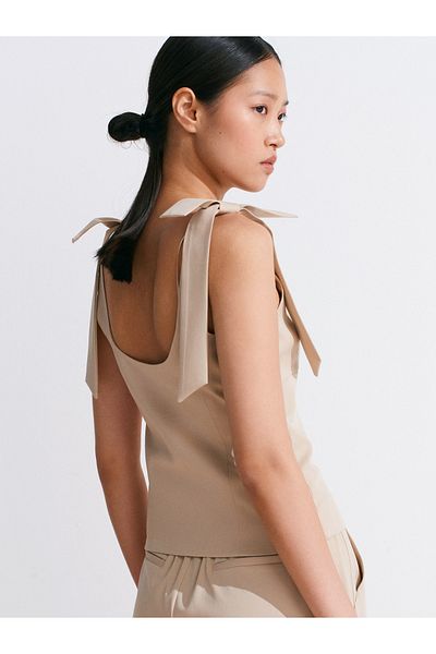 Dilvin 60590 Bow Stretch Ball Gilet-Beige