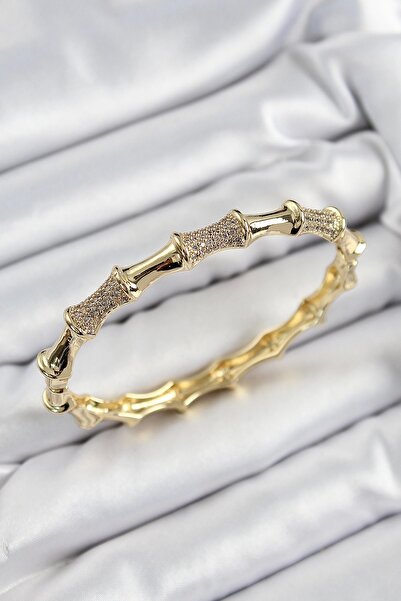 Clariss سوار نسائي من النحاس والزركون والحجر على شكل عظمة ذهبية اللون