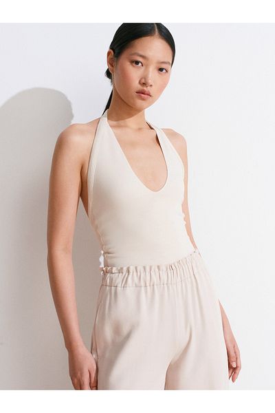 Dilvin 31971 Tie Halter Top-Light Beige