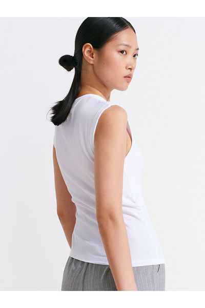 Dilvin 21098 Button Sleeveless Top-White