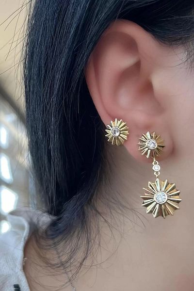 Vitastyle Gold Color Sunset Stone Detail 2-Pack Steel Earrings