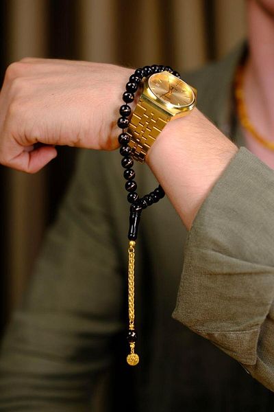 dergah tesbih Original Gold Design Bureaucrat Wrist Length Erzurum Oltu Stone Prayer Beads