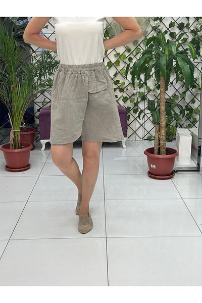 Punta Otantik Nc61329 Italian Linen Pocket Shorts Skirt Mink