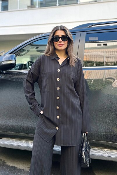 NEW LAVİVA Women's Button Detailed Double Pocket Elastic Waist Maya Bottom Top Set 700-3516