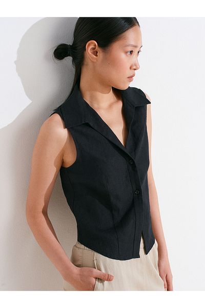 Dilvin 50511 Linen Sleeveless Shirt-Black