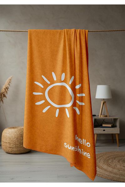 Doruklar Home Collection Hello Sunshine Written Beach Πετσέτα Θάλασσας Ψηφιακή Εκτύπωση Πεστάμαλ 80x160 CM HSS03