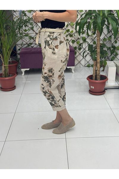 Punta Otantik Nc7232 Italian High Waist Linen Ankle Pants Cream
