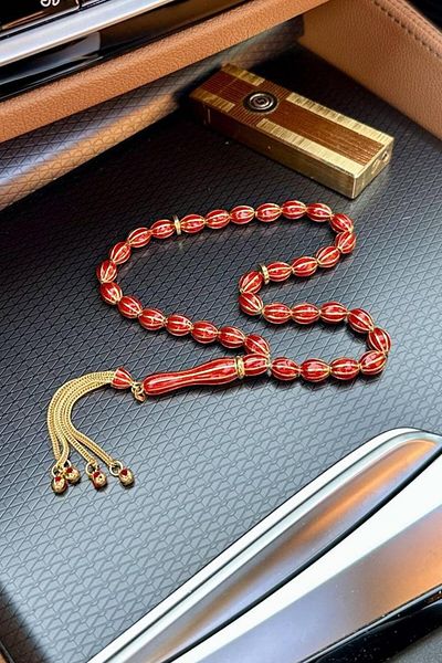 dergah tesbih Enamel Embroidered Full Silver Design Prayer Beads