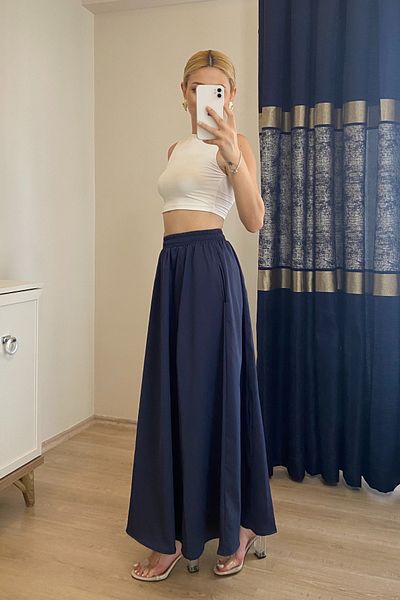 moddosa fashion FUSTA LUNGĂ POPLIN CU BIRUȚI ELEASTIC LA TALE
