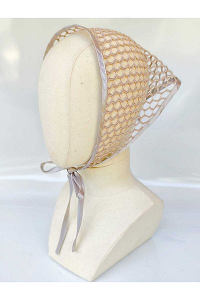 Handmade Betty Bands Mesh Look Tie Bandana – Beige Satin Edge