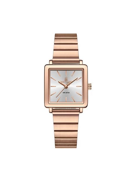 Naviforce Rose Gold Stainless Steel Square Dial Quartz Watch with Water Resistance