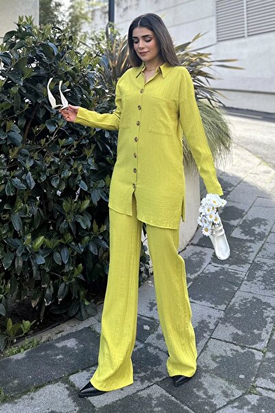 NEW LAVİVA Women's Button Detailed Double Pocket Elastic Waist Maya Bottom Top Set 700-3516