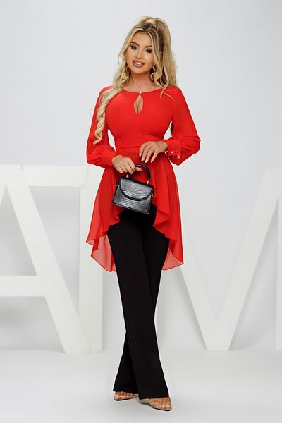 Atmosphere Fashion Asymmetric red veil blouse