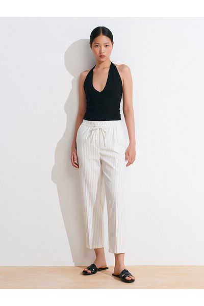 Dilvin 72142 Lace-Up Jogger Pants-White