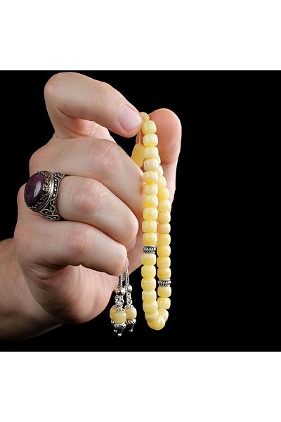 TESBİHCİBABA Finger Collection - 3-Piece Tassel Rock Drop Amber Prayer Beads