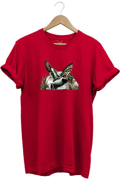 WİDİ Hunting Themed Flying Duck Printed 100% Cotton Unisex Regular Fit T-Shirt
