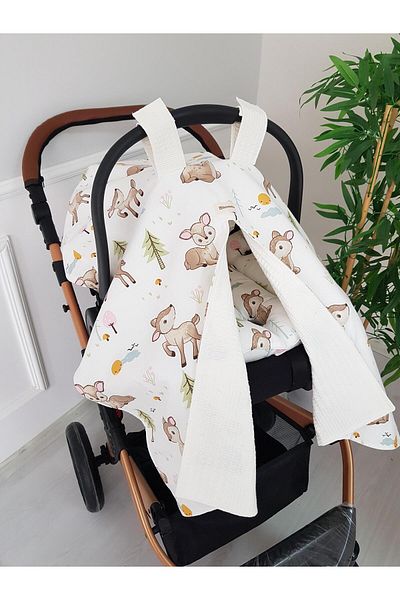 ilkimbebe Ağaçlı Ceylan Double Sided Baby Stroller Cover, Stroller Cushion