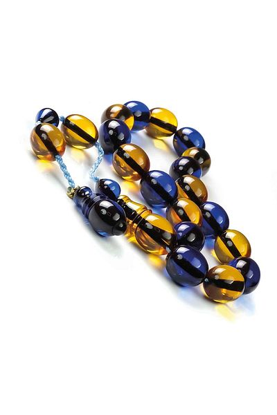 TESBİHCİBABA Choose Your Side Mascot Yellow Navy Blue Crimping Amber Prayer Beads
