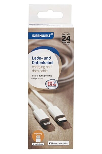 İdeen Welt Ideenwelt Data Aktarımı ve Şarj Kablosu Usb C-Lightning 1,5 Metre