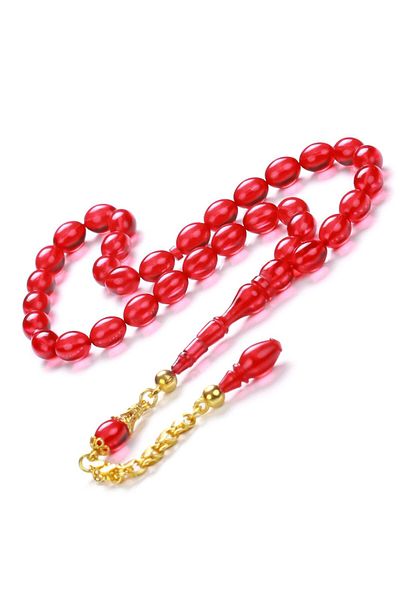 TESBİHCİBABA Chain Tassel Blood Red Crimping Amber Prayer Beads