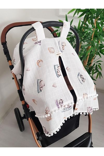 ilkimbebe Sleeping Animals Pompom Baby Stroller Cover