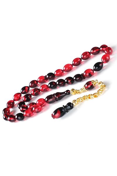 TESBİHCİBABA Chain Tassel Night Red Crimping Amber Prayer Beads