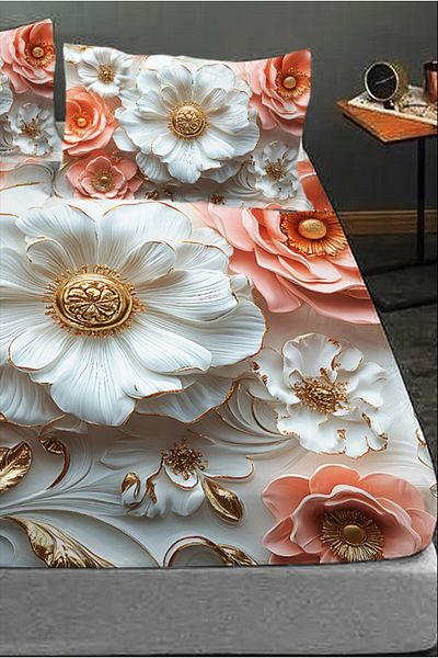 MonoHome 100% Cotton Fitted Sheet Special Design 5D Digital 60 Wire Rose